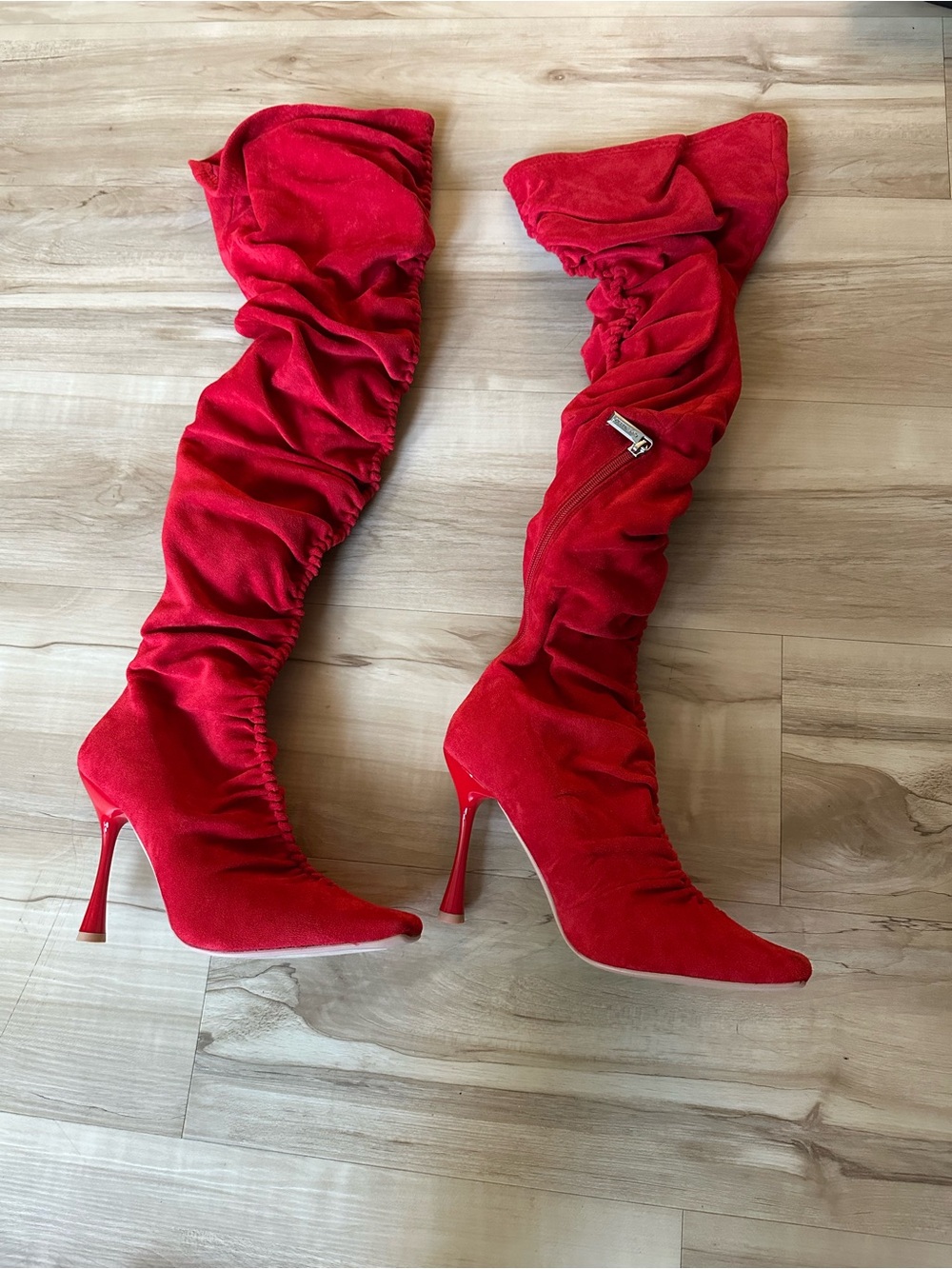Cape Robbin Red Over-the-Knee Ruched Stiletto Boots! Brand New!